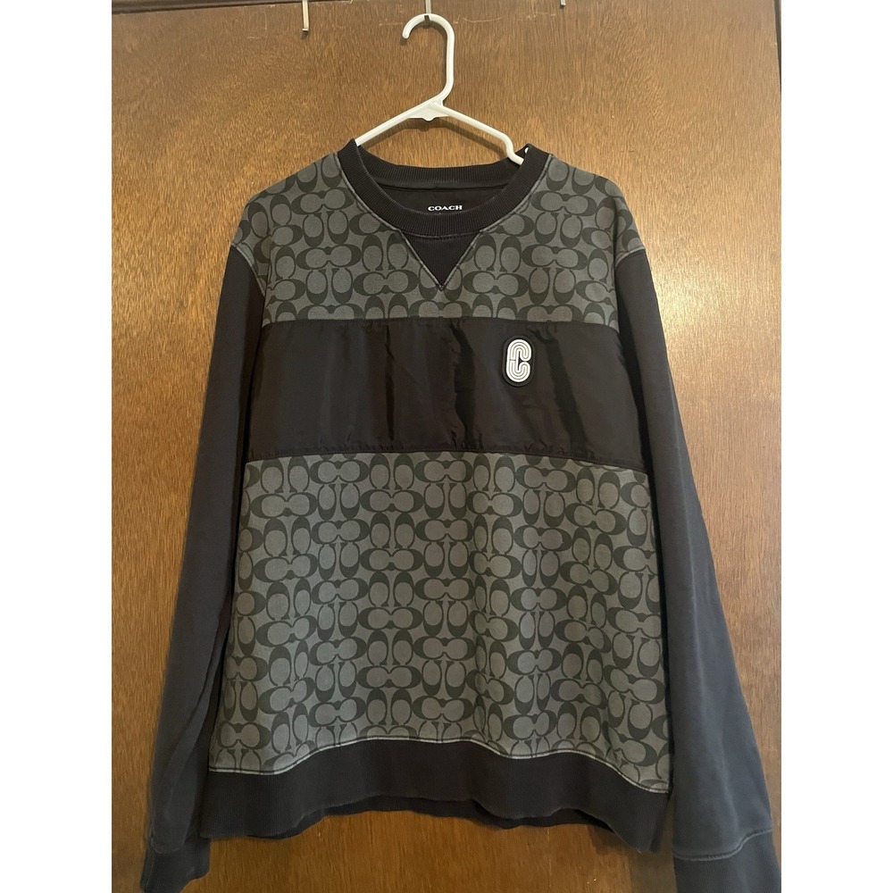 COACH MEN'S GRAY BLACK MIXED MEDIA ALL OVER LOGO SWEATSHIRT SIZE XL